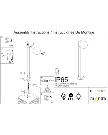INTERLAKEN * BOLARDO IP65 G9 NEGRO